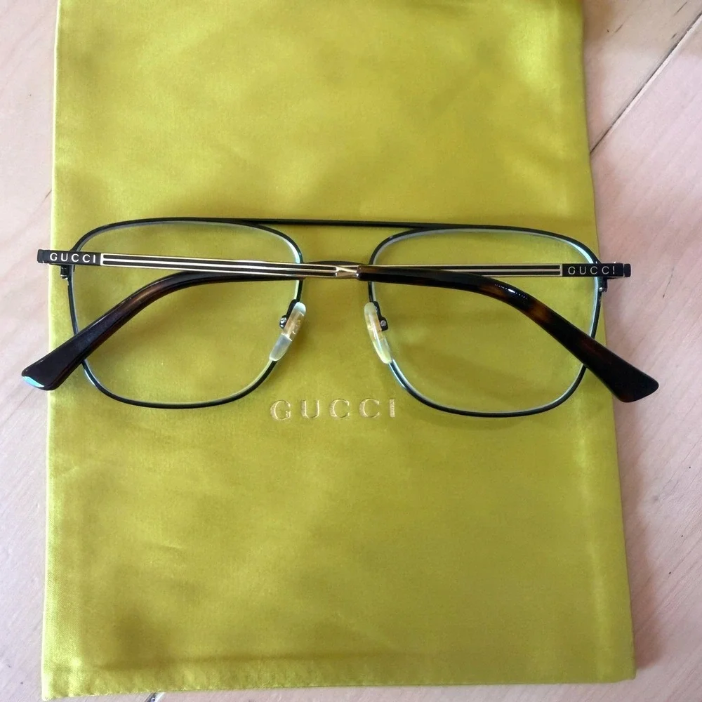 Gucci Men's Pilot Eyeglasses Black Frame GG0833O Prescription Made in Italy